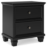 Lanolee California King Panel Bed with Mirrored Dresser, Chest and Nightstand in Black - PKG015234