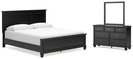 Lanolee California King Panel Bed with Mirrored Dresser in Black - PKG015229