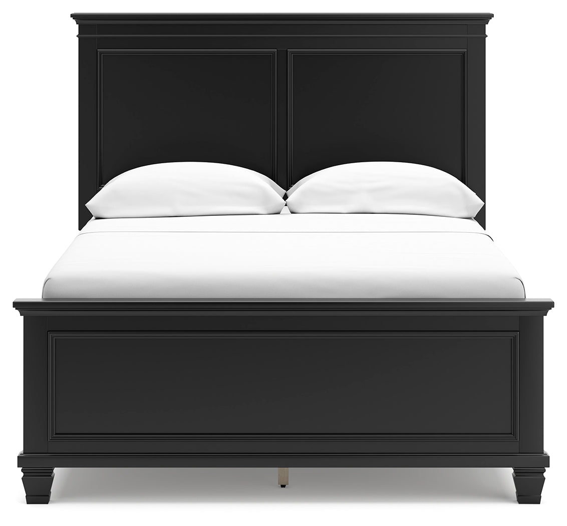 Lanolee Full Panel Bed with Mirrored Dresser and 2 Nightstands in Black - PKG015212