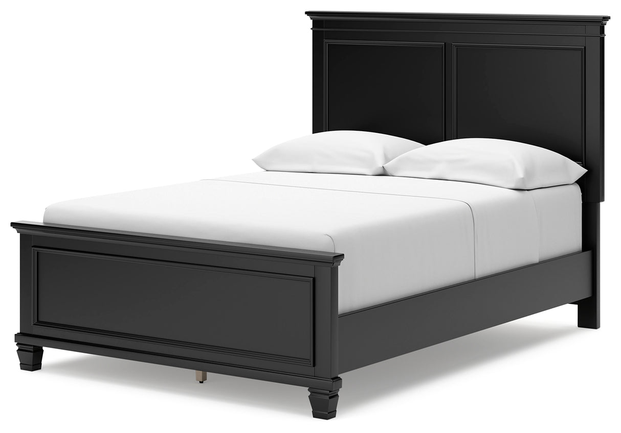 Lanolee Full Panel Bed with Mirrored Dresser and 2 Nightstands in Black - PKG015212