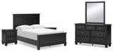 Lanolee Full Panel Bed with Mirrored Dresser and 2 Nightstands in Black - PKG015212