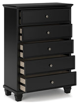 Lanolee Full Panel Bed with Mirrored Dresser and Chest in Black - PKG015215