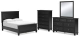 Lanolee Full Panel Bed with Mirrored Dresser and Chest in Black - PKG015215