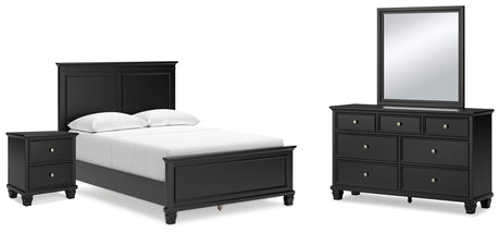 Lanolee Full Panel Bed with Mirrored Dresser and Nightstand in Black - PKG015214