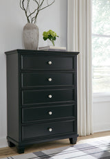 Lanolee Full Panel Bed with Mirrored Dresser, Chest and 2 Nightstands in Black - PKG015213