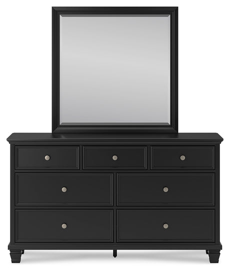 Lanolee Full Panel Bed with Mirrored Dresser in Black - PKG015211