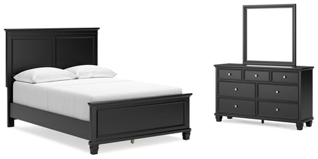 Lanolee Full Panel Bed with Mirrored Dresser in Black - PKG015211