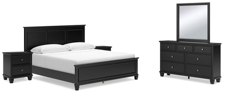 Lanolee King Panel Bed with Mirrored Dresser and 2 Nightstands in Black - PKG015224