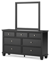 Lanolee King Panel Bed with Mirrored Dresser and 2 Nightstands in Black - PKG015224