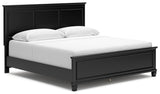 Lanolee King Panel Bed with Mirrored Dresser and Chest in Black - PKG015227