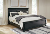 Lanolee King Panel Bed with Mirrored Dresser, Chest and 2 Nightstands in Black - PKG015225