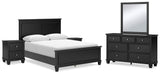 Lanolee Queen Panel Bed with Mirrored Dresser and 2 Nightstands in Black - PKG015218