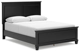 Lanolee Queen Panel Bed with Mirrored Dresser and Chest in Black - PKG015221