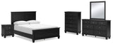 Lanolee Queen Panel Bed with Mirrored Dresser, Chest and Nightstand in Black - PKG015222