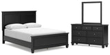 Lanolee Queen Panel Bed with Mirrored Dresser in Black - PKG015217