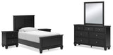 Lanolee Twin Panel Bed with Mirrored Dresser and 2 Nightstands in Black - PKG015206