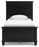 Lanolee Twin Panel Bed with Mirrored Dresser and Chest in Black - PKG015209