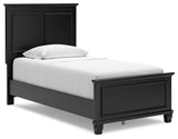 Lanolee Twin Panel Bed with Mirrored Dresser and Chest in Black - PKG015209