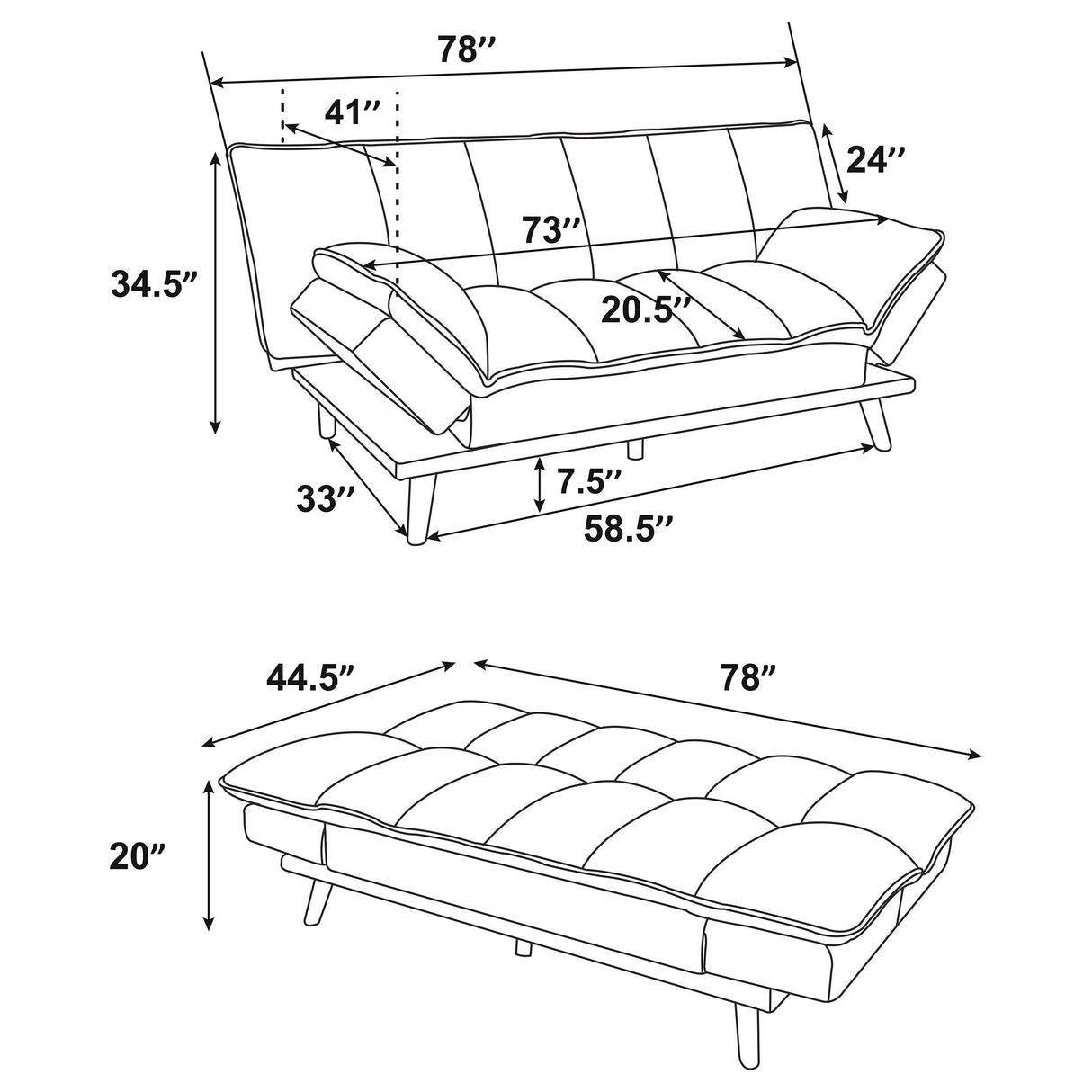 Laredo Upholstered Convertible Sofa Bed Light Grey - 360017