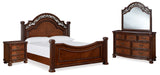 Lavinton California King Poster Bed with Mirrored Dresser and Nightstand in Brown - PKG016877