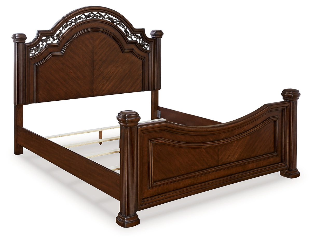 Lavinton California King Poster Bed with Mirrored Dresser and Nightstand in Brown - PKG016877