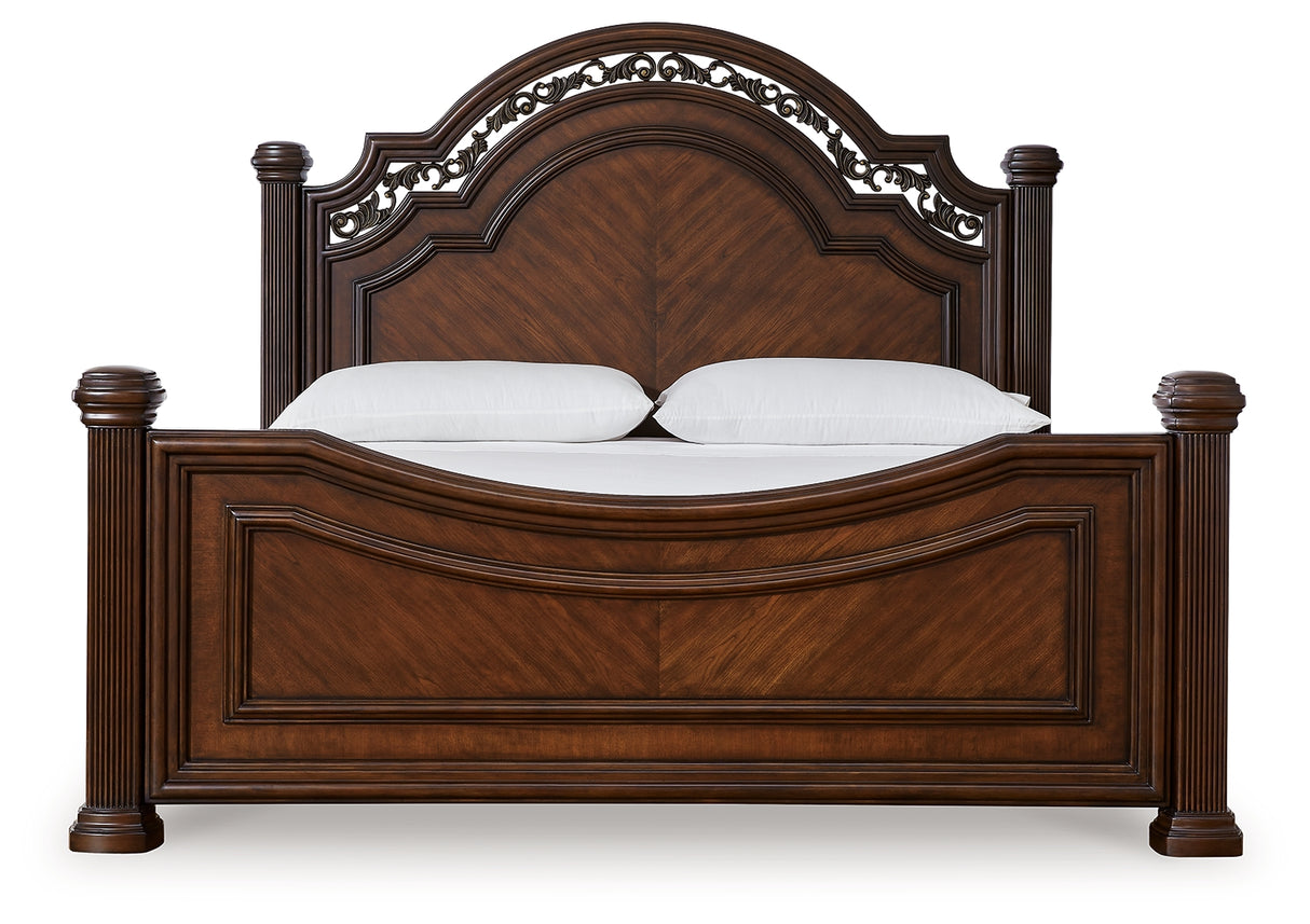 Lavinton California King Poster Bed with Mirrored Dresser and Nightstand in Brown - PKG016877