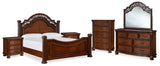 Lavinton California King Poster Bed with Mirrored Dresser, Chest and 2 Nightstands in Brown - PKG016876