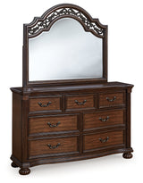 Lavinton King Poster Bed with Mirrored Dresser and Nightstand in Brown - PKG016868