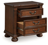 Lavinton King Poster Bed with Mirrored Dresser, Chest and 2 Nightstands in Brown from Ashley - Luna Furniture