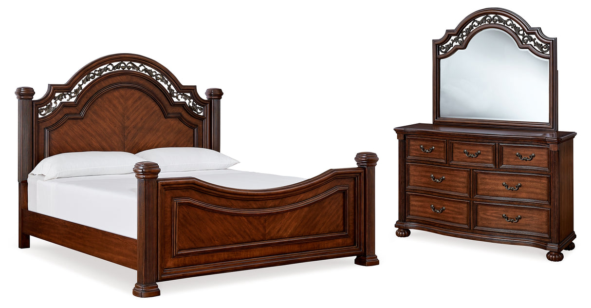 Lavinton King Poster Bed with Mirrored Dresser in Brown - PKG016865