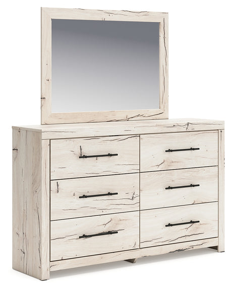 Lawroy Full Panel Bed with Mirrored Dresser in Light Natural from Ashley - Luna Furniture