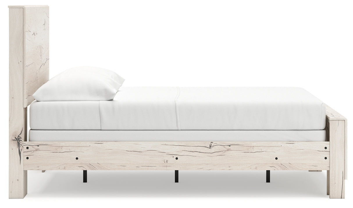 Lawroy Full Panel Bed with Mirrored Dresser in Light Natural from Ashley - Luna Furniture