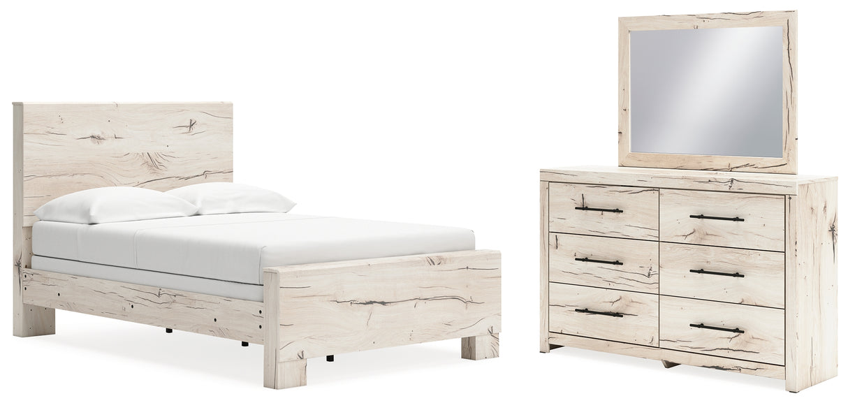 Lawroy Full Panel Bed with Mirrored Dresser in Light Natural from Ashley - Luna Furniture