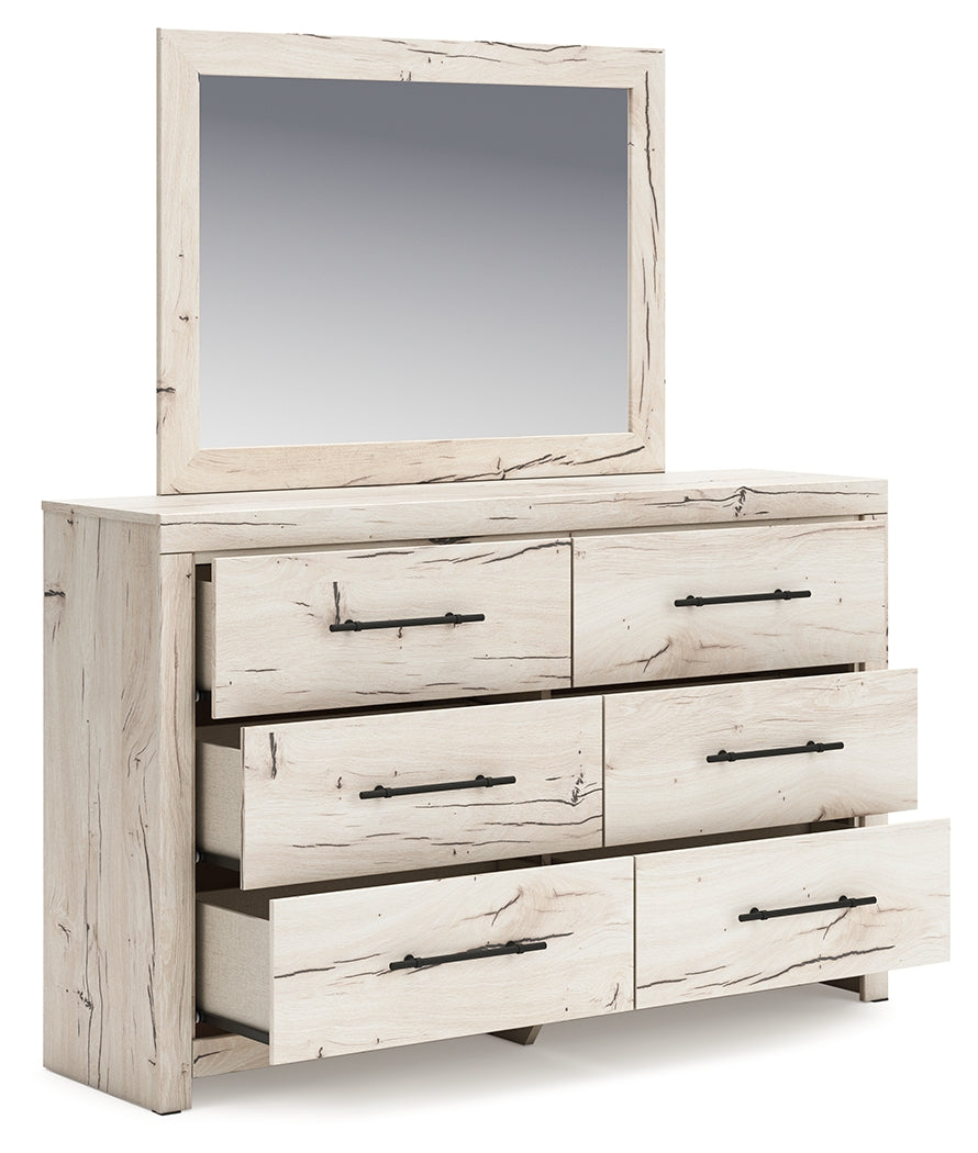 Lawroy Full Panel Bed with Mirrored Dresser in Light Natural from Ashley - Luna Furniture