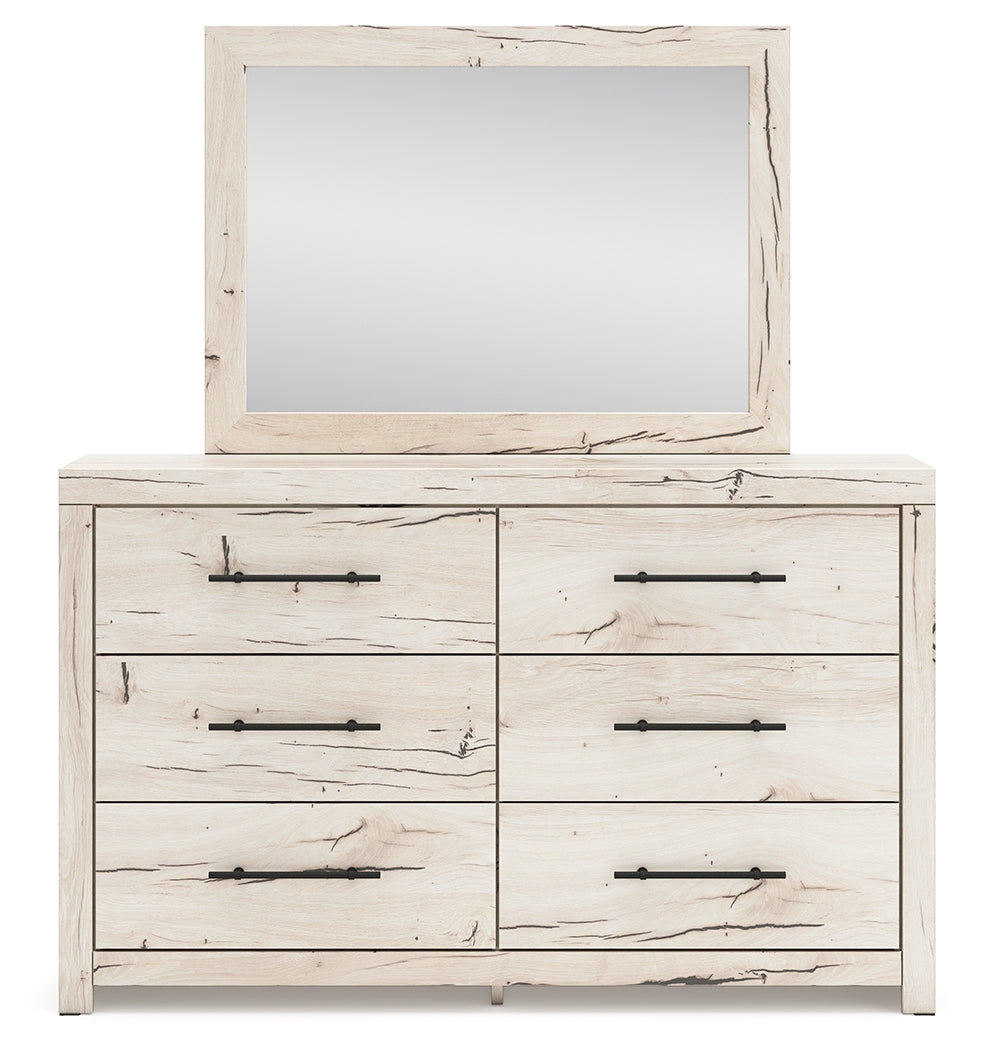 Lawroy Full Panel Bed with Mirrored Dresser in Light Natural from Ashley - Luna Furniture