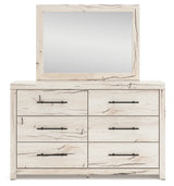 Lawroy Full Panel Bed with Mirrored Dresser in Light Natural from Ashley - Luna Furniture