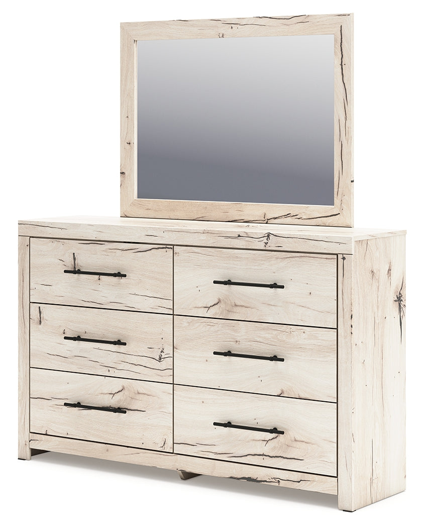 Lawroy Full Panel Bed with Mirrored Dresser in Light Natural from Ashley - Luna Furniture