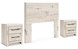 Lawroy Full Panel Headboard with 2 Nightstands in Light Natural from Ashley - Luna Furniture