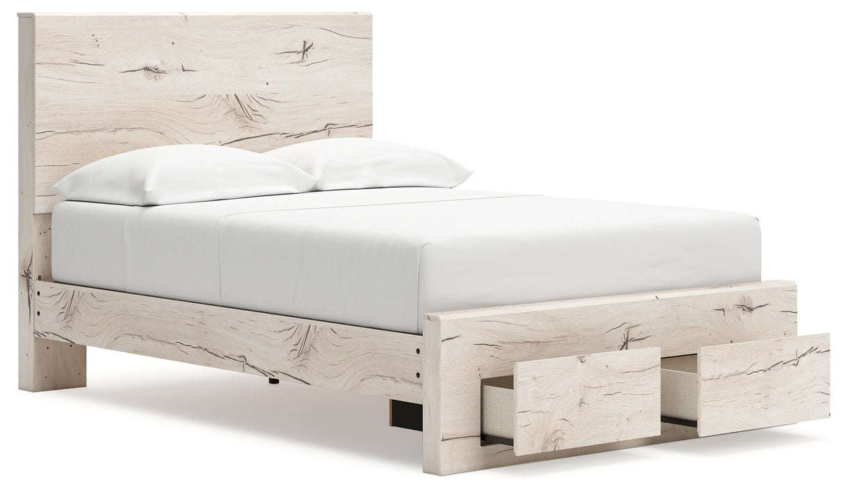 Lawroy Full Panel Storage Bed with Mirrored Dresser and Nightstand in Light Natural from Ashley - Luna Furniture