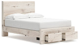 Lawroy Full Panel Storage Bed with Mirrored Dresser and Nightstand in Light Natural from Ashley - Luna Furniture