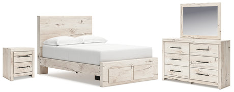 Lawroy Full Panel Storage Bed with Mirrored Dresser and Nightstand in Light Natural from Ashley - Luna Furniture