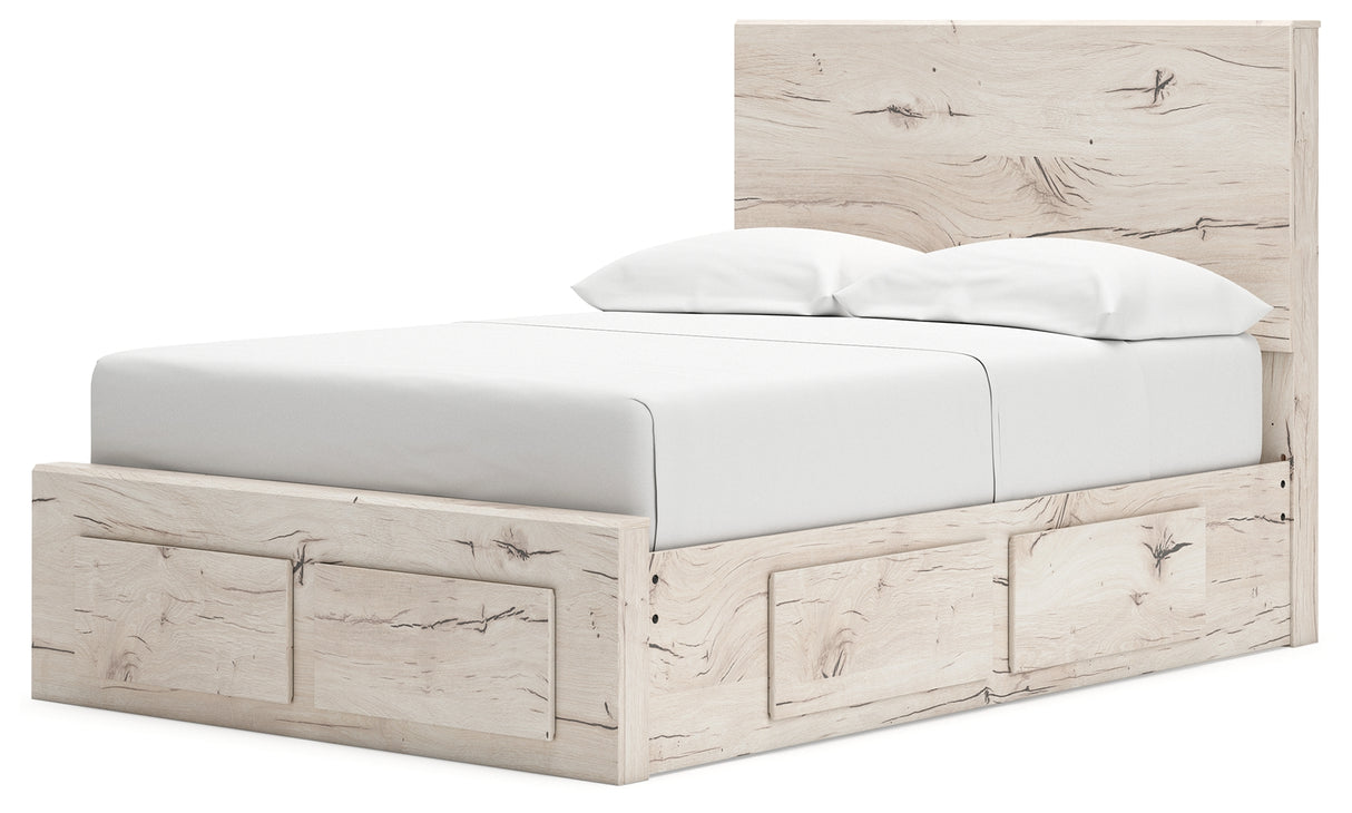 Lawroy Full Panel Storage Bed with Mirrored Dresser and Nightstand in Light Natural from Ashley - Luna Furniture