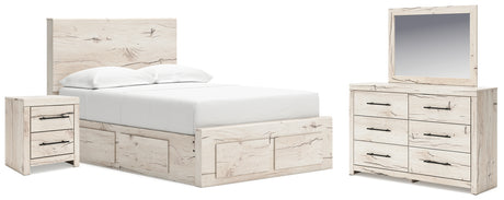 Lawroy Full Panel Storage Bed with Mirrored Dresser and Nightstand in Light Natural from Ashley - Luna Furniture