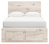 Lawroy Full Panel Storage Bed with Mirrored Dresser in Light Natural - PKG020230