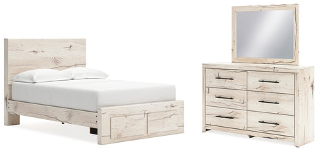 Lawroy Full Panel Storage Bed with Mirrored Dresser in Light Natural from Ashley - Luna Furniture