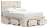 Lawroy Full Panel Storage Bed with Mirrored Dresser in Light Natural - PKG020248