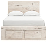 Lawroy Full Panel Storage Bed with Mirrored Dresser in Light Natural - PKG020248