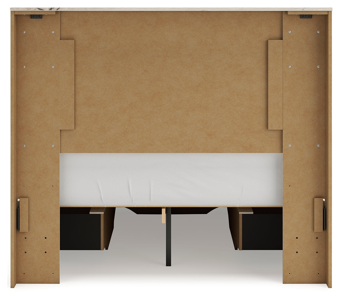 Lawroy Full Panel Storage Bed with Mirrored Dresser in Light Natural - PKG020248