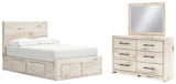 Lawroy Full Panel Storage Bed with Mirrored Dresser in Light Natural from Ashley - Luna Furniture