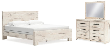 Lawroy King Panel Bed with Mirrored Dresser in Light Natural from Ashley - Luna Furniture